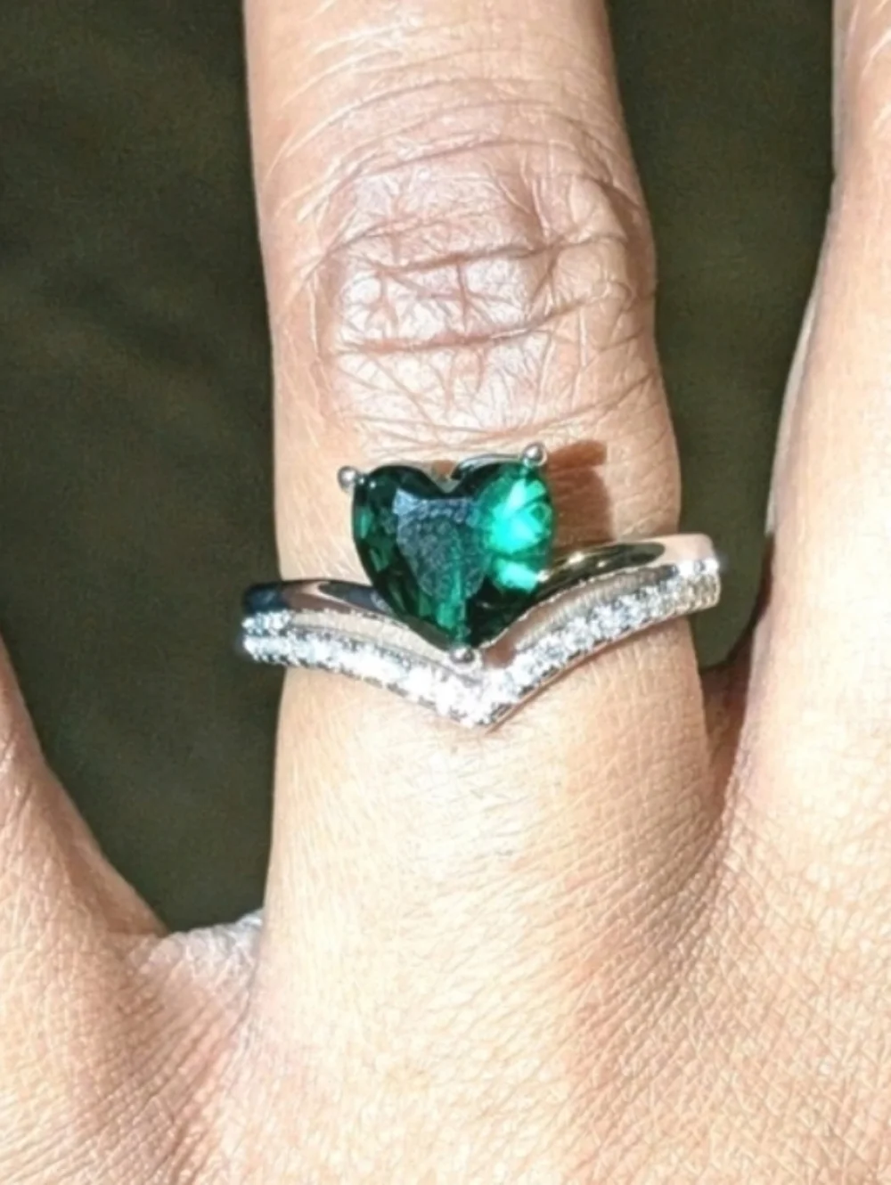 Lab-Created Emerald Green3ct Heart Cut Women's Engagement Ring White Gold Plated